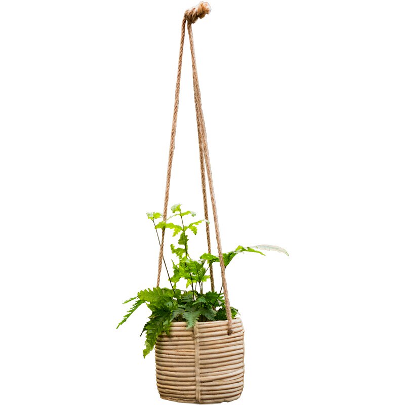 悬挂式花盆壁挂花器仿藤编吊篮花盆水泥麻绳垂吊创意吊兰绿萝花篮