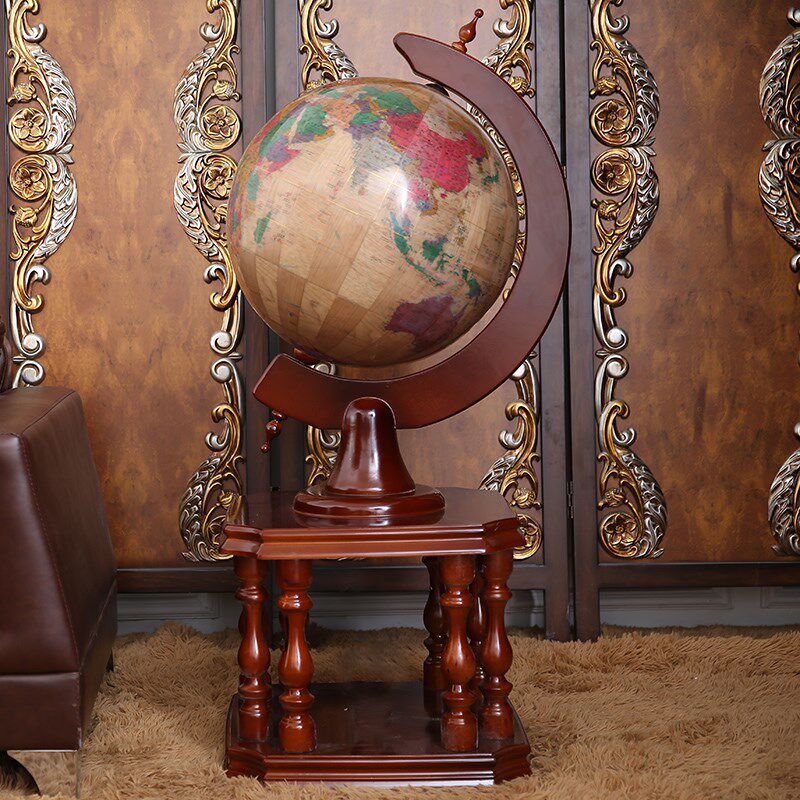 志诚60cm欧式大号高清详标实木地球仪木质工艺品落地摆件家居装饰