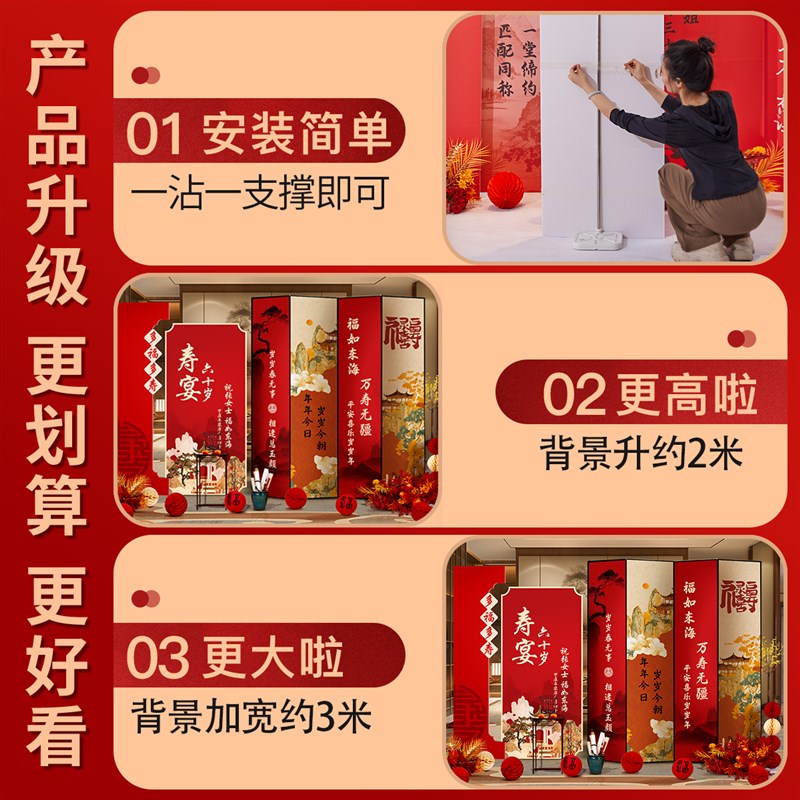 老人60岁生日氛围装饰寿宴场景布置KT板八十大寿高级感背景墙套装