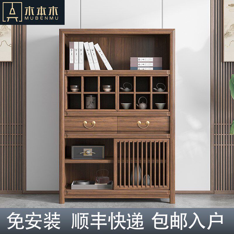 新中式边柜立柜茶叶柜多宝阁博古架茶室家具茶空间柜子实木宋氏