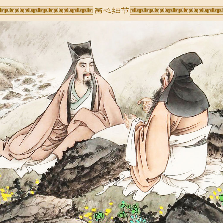 流水知音图画像 古代文人抚琴弹琴人物卷轴挂画 书房客厅装饰字画