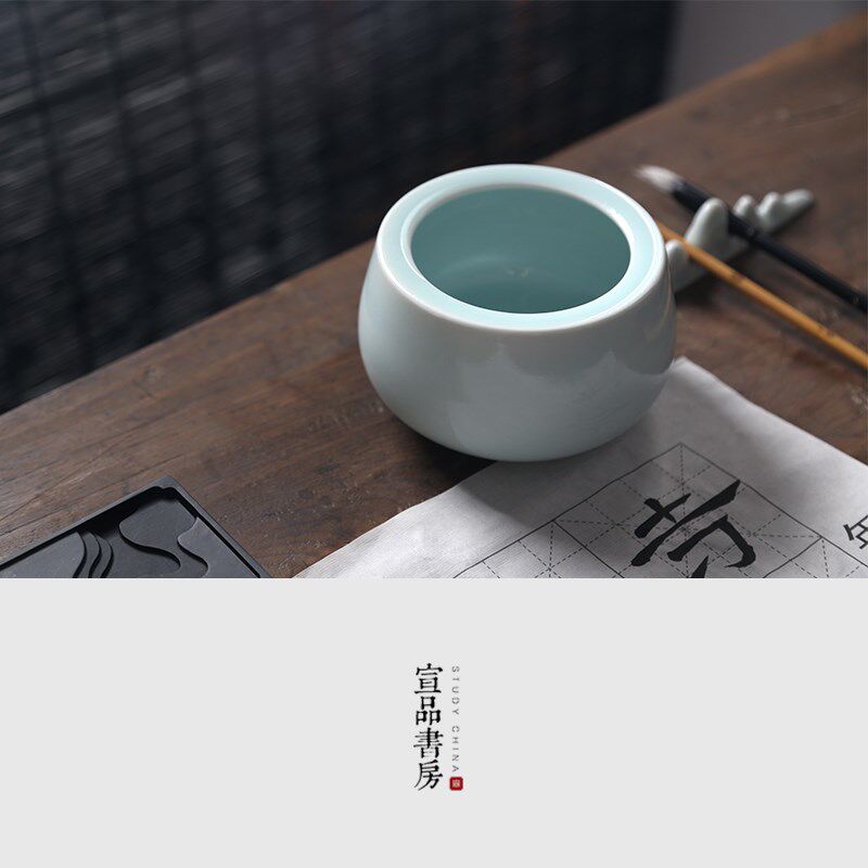 文房四宝陶瓷笔洗景德镇精美笔洗缸仿古大号多功能水盂 书法国画