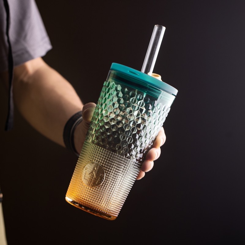 吸管杯玻璃杯网红夏天冷饮杯果汁奶茶杯大容量女生喝水杯子办公室