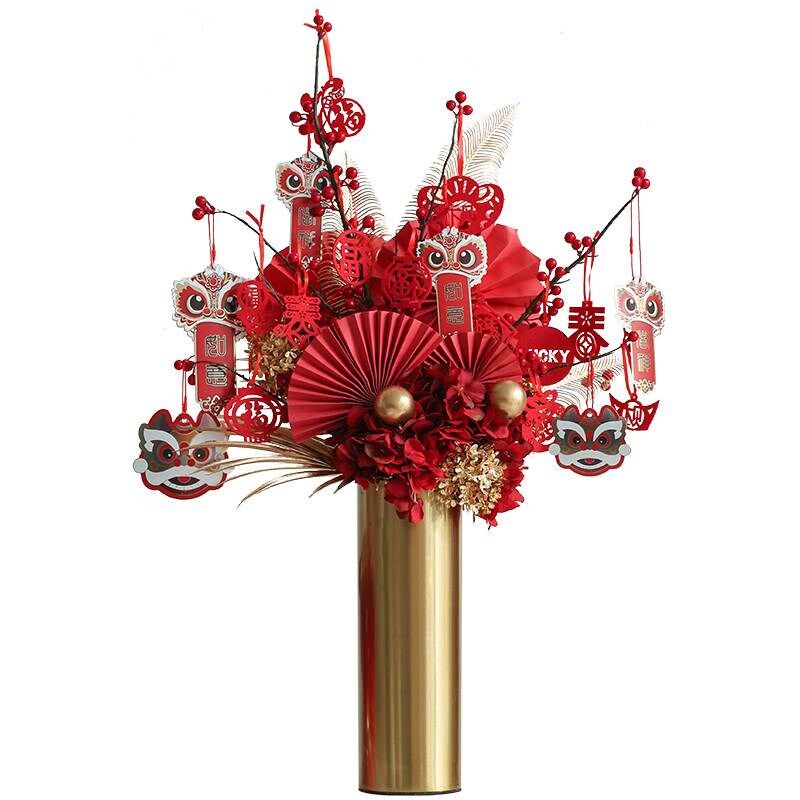 2025蛇年新年插花摆件客厅花冬青红果发财果装饰过年春节年宵花