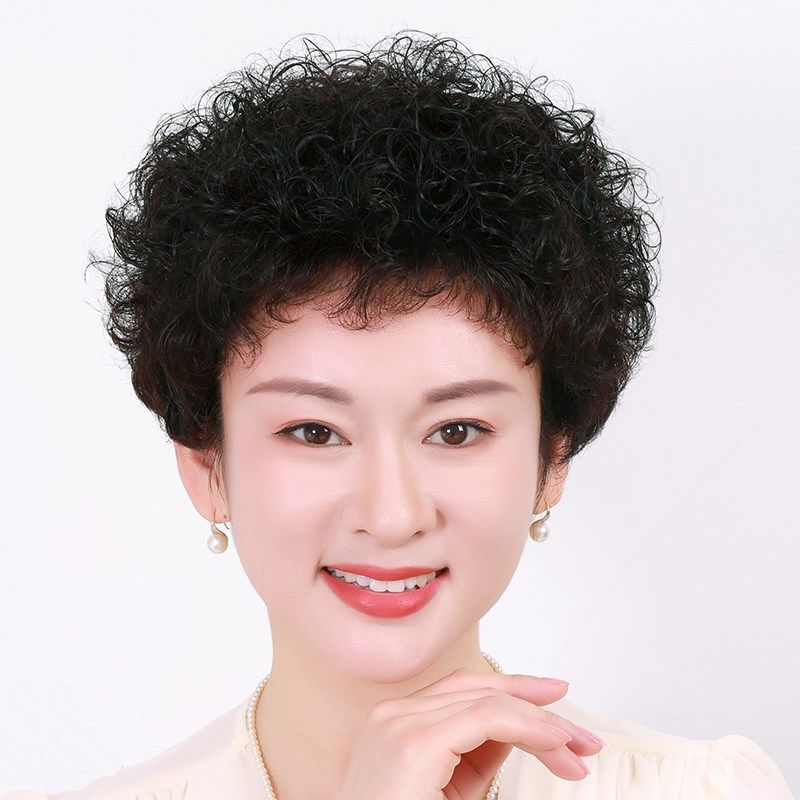 佳秀高端女士刘海假发真人发丝蓬松短卷发中老年假发套短发女卷发