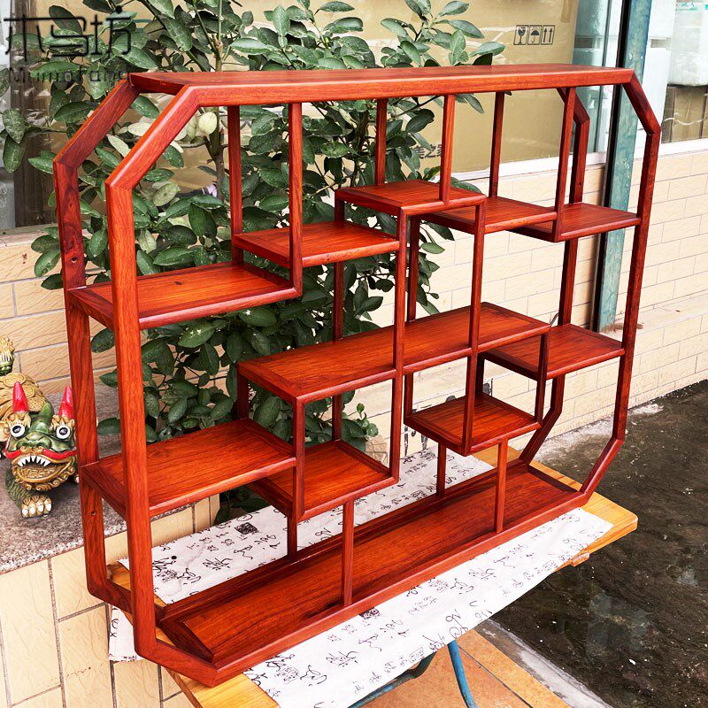 花梨小博古架挂墙多宝阁实木中式茶架壁挂式置物架古董架茶壶架子