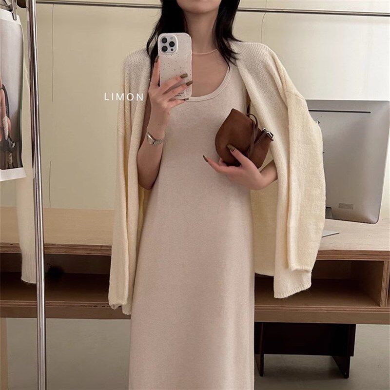 黑色针织连衣裙长款2025春季新款女装内搭打底长裙气质吊带背心裙