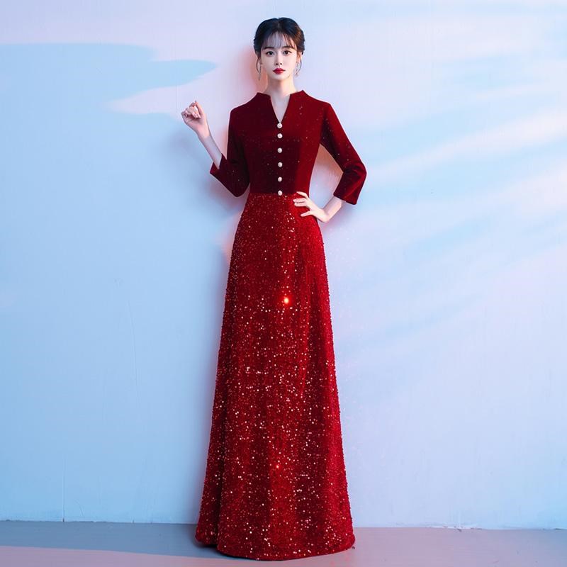 大合唱团新款演出服长裙成人女古筝主持独唱礼服指挥朗诵学生比赛