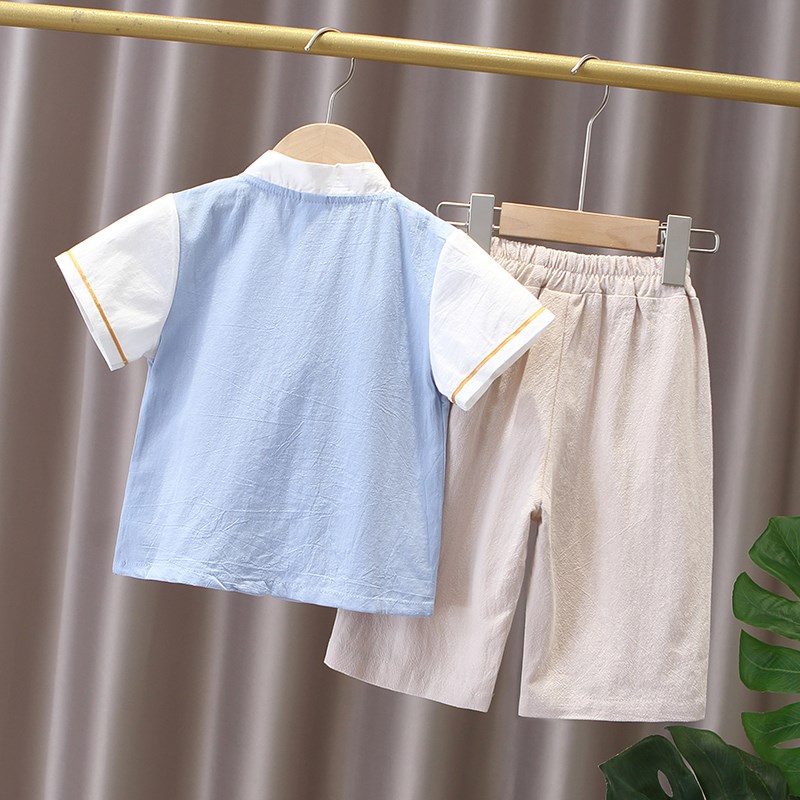 男童汉服夏季2024儿童短袖套装中国风古装宝宝唐装夏装表演服薄款