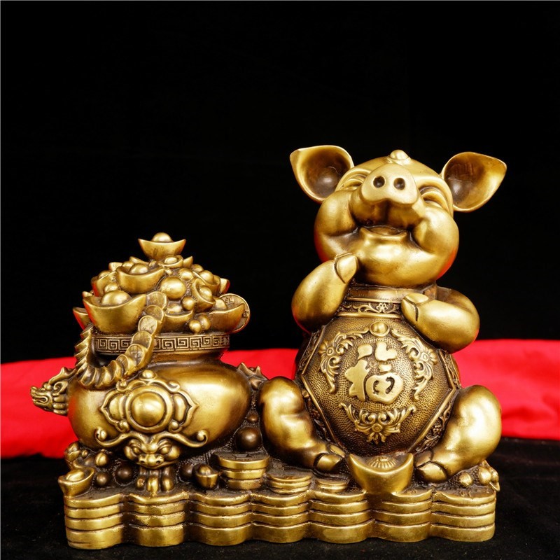 开运纯铜钱袋猪摆件招财旺财金钱元宝猪十二生肖猪发财猪家居摆件