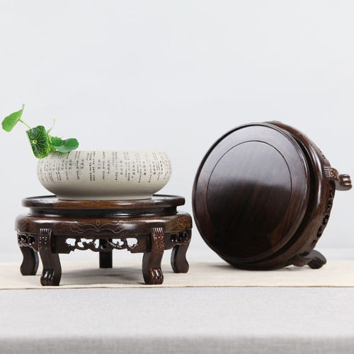 黑檀木质花盆景鱼缸底座实木圆形佛像花瓶奇石头花架木托摆件底座