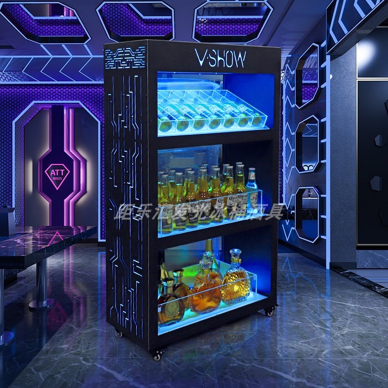 酒吧LED发光酒柜创意三层移动式啤酒柜香槟红酒洋酒底座 展示酒柜