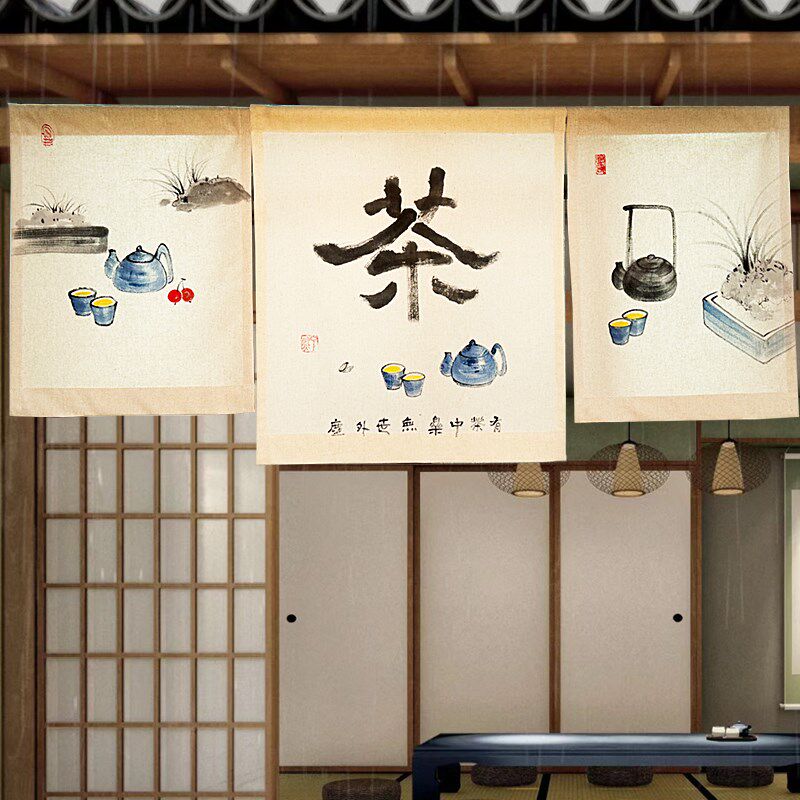 手绘门帘店铺商用门头帘日式布帘子中式短帘氛围隔断帘挂帘定制