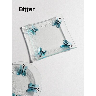 Bitter手工蝴蝶调料碟家用酱油蘸料碟复古玻璃首饰托盘小号碟子