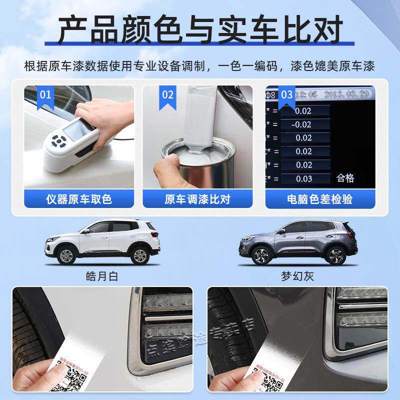 奇瑞瑞虎5X补漆笔皓月白水冰蓝烈焰红量子灰色划痕修复汽车自喷漆