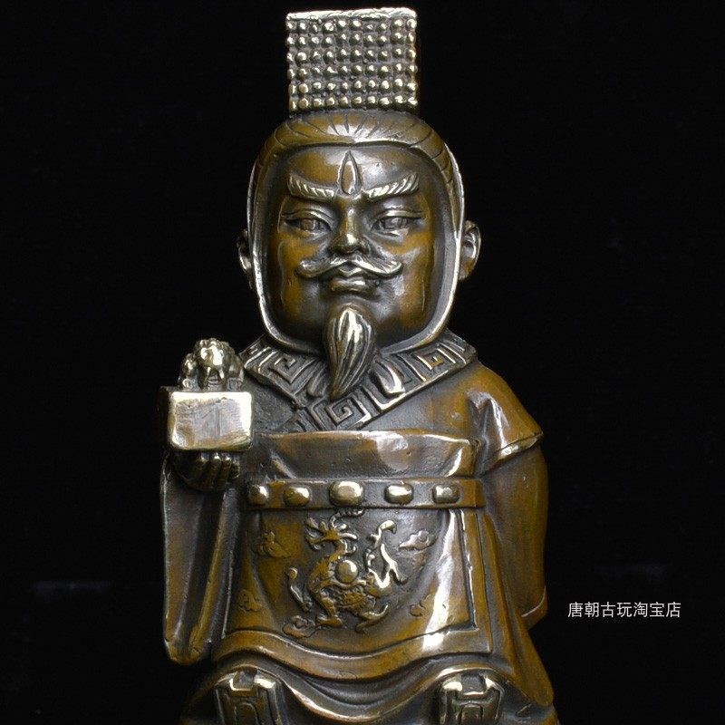 铜摆饰15cm刘备关羽张飞铜像车饰车座垫办公室摆放黄铜覆古收藏铜