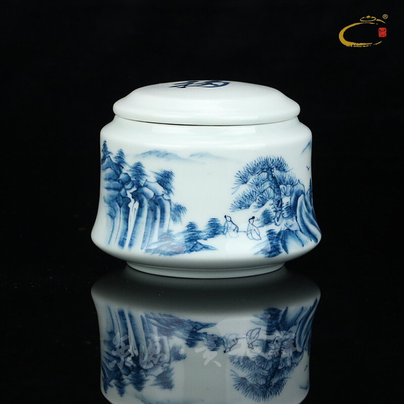 景德陶瓷贵和祥人气茶叶罐青花瓷小号密封罐存茶罐中式缠枝莲包邮