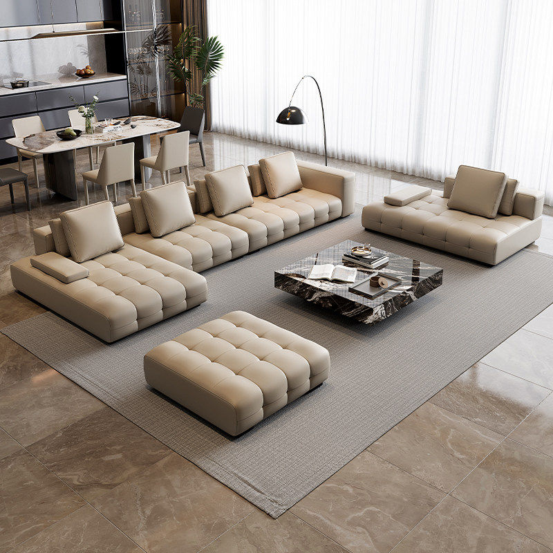 华意空间意式劳伦斯真皮沙发贵妃组合别墅横厅大户型高端轻奢客厅