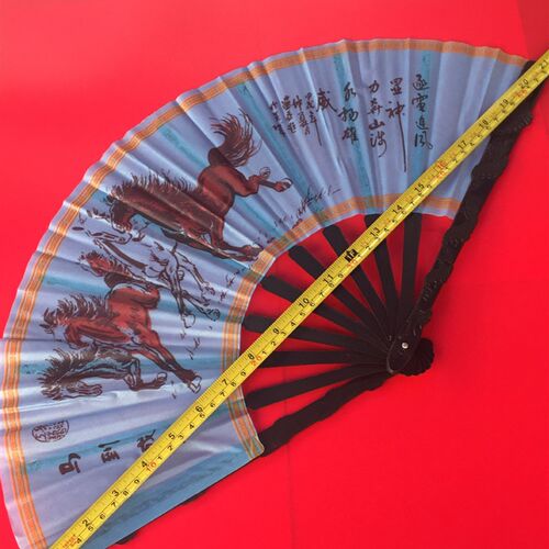 难得糊涂中国风布扇 大号龙图腾折叠扇子 布折扇易开合黑布扇子