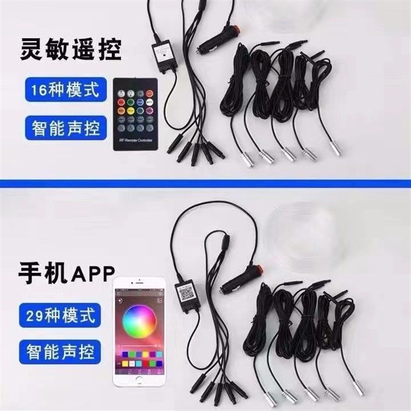 汽车LED氛围灯免接线USB隐藏式冷光线感应声控车内64色幻彩流光灯