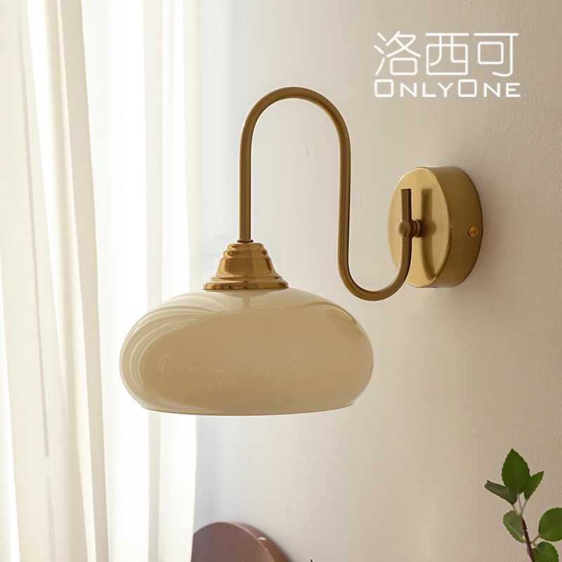 洛西可 Artdeco中古玻璃壁灯 法式简约卧室床头过道客厅铜色灯具