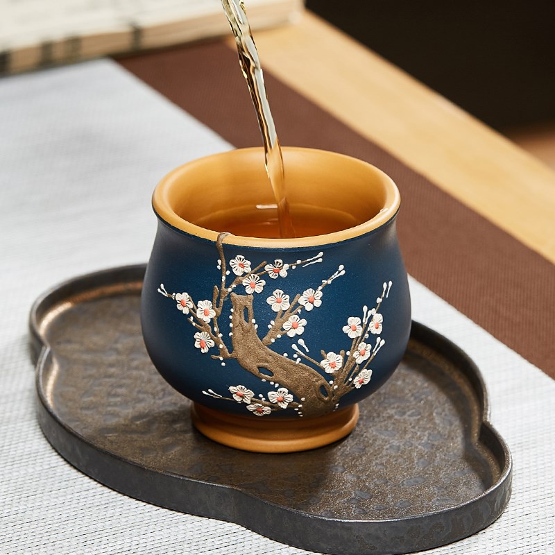 宜兴紫砂主人杯单个只小茶杯手绘品茗杯茶碗茶盏茶盅陶瓷功夫茶具