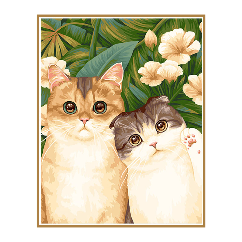 数字油画diy填充手绘手工画画填色画治愈涂色油彩装饰画 动物猫咪