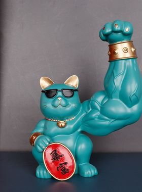 大力肌肉招财猫麒麟臂发财猫巨臂礼品猫摆件开业礼物前台乔迁