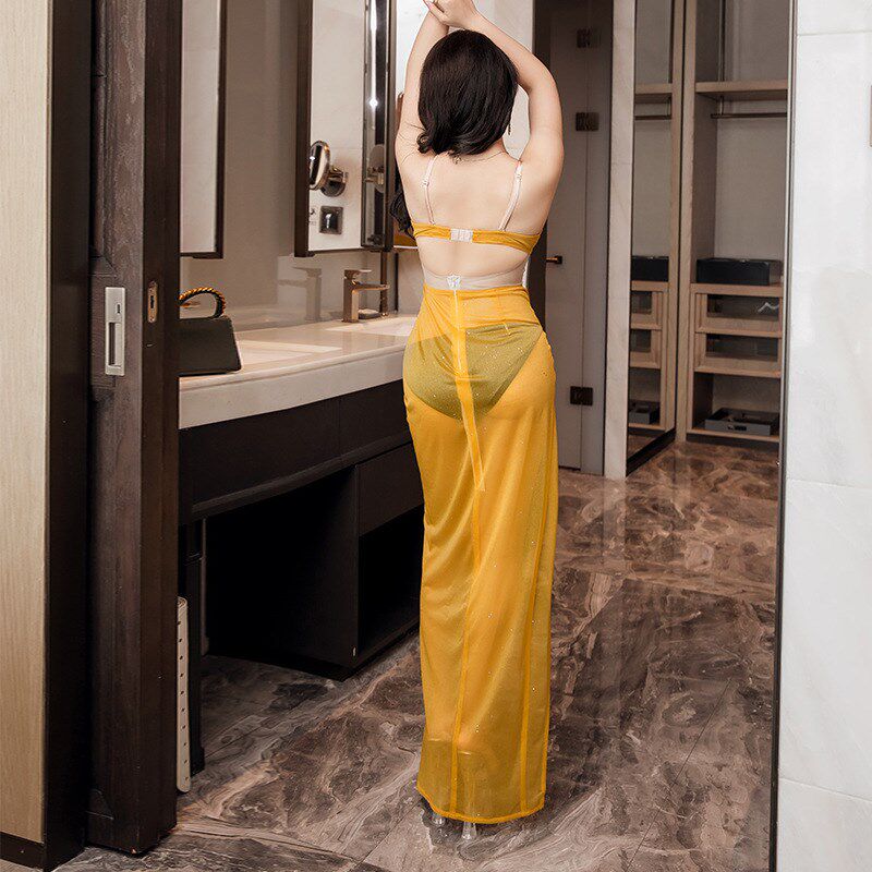 晚礼服女开叉连衣裙高级性感修身长群气质宴会吊带亮片露胸小姐服