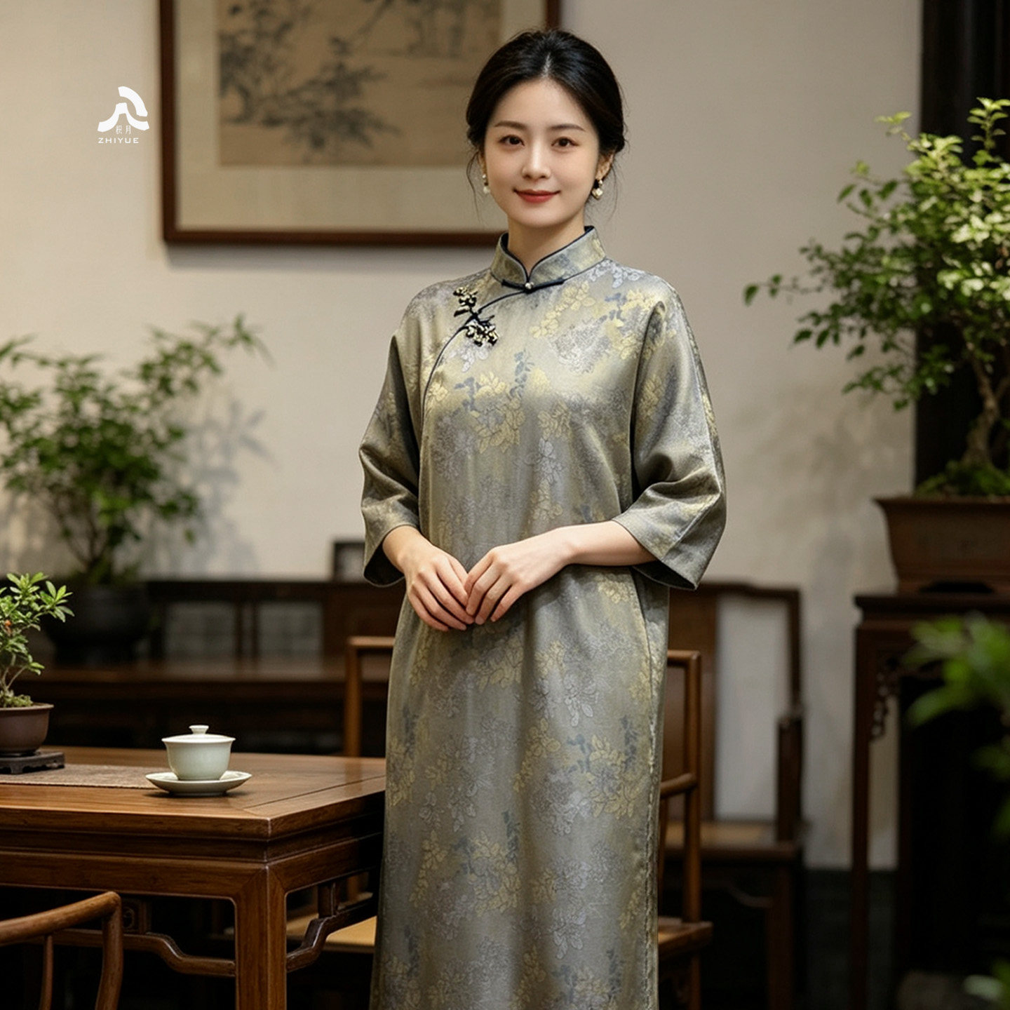 枳月[满园春色]新中式连衣裙色织罗真丝桑蚕丝国风改良女装旗袍裙