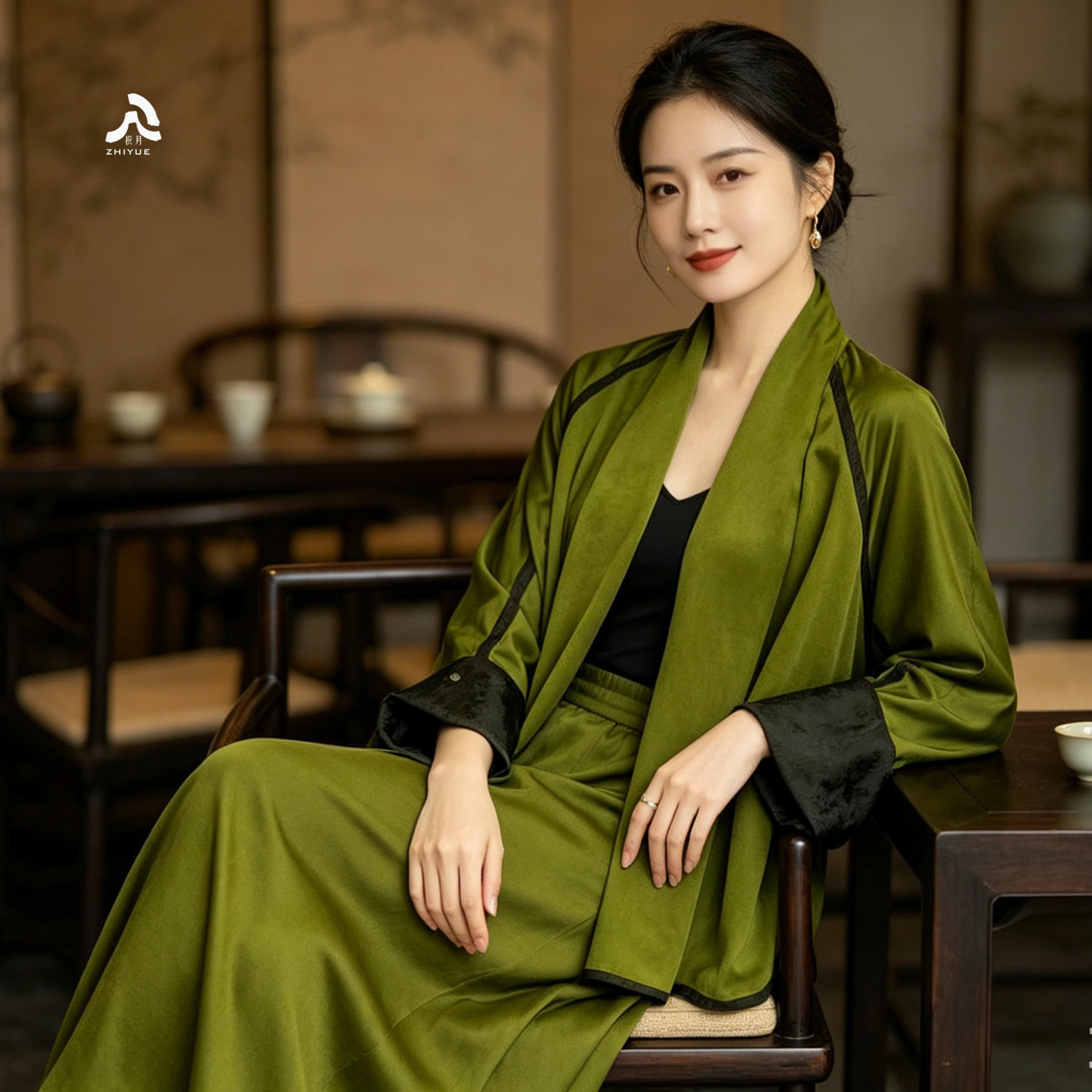 枳月[绿卿]新中式上衣龟纹香云纱桑蚕丝立裁外套2026春夏新款女装