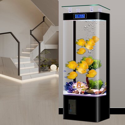 新款智能鱼缸客厅中型热弯玻璃一体成型家用立式懒人免换水水族箱