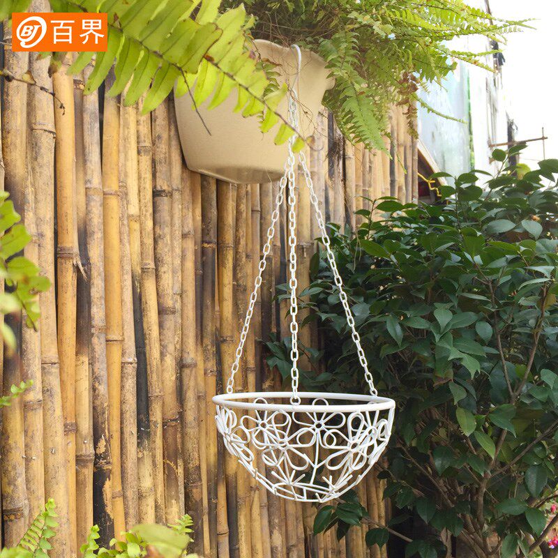 百界田园白色铁艺吊篮花架 阳台庭院悬挂花架 吊兰绿萝花架子挂式