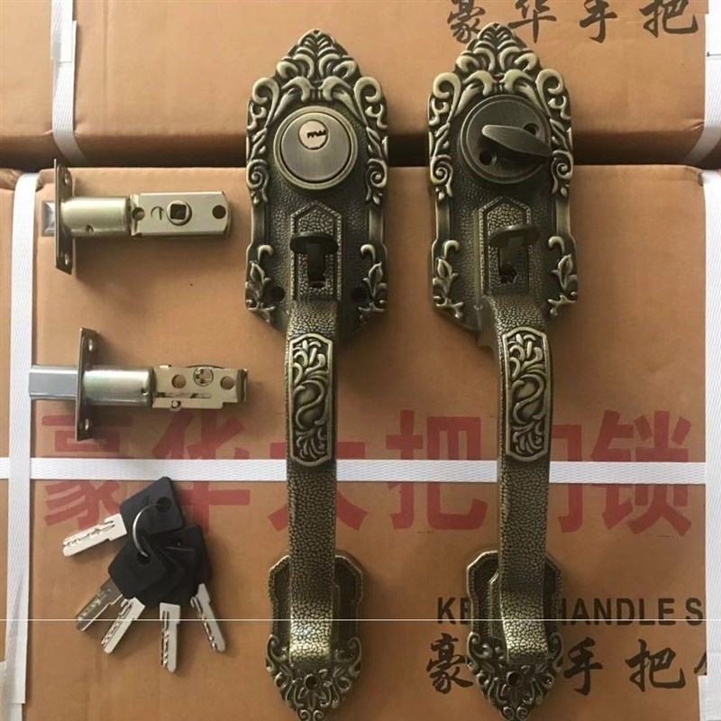 罗普斯金门老式铝合金对开艺术门锁众安替换两舌拇指按压大把锁