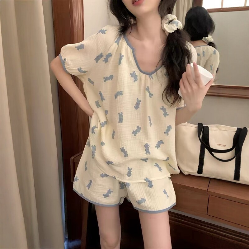 日系兔子睡衣女夏天2025新款短袖短裤甜美可爱薄款夏季家居服套装
