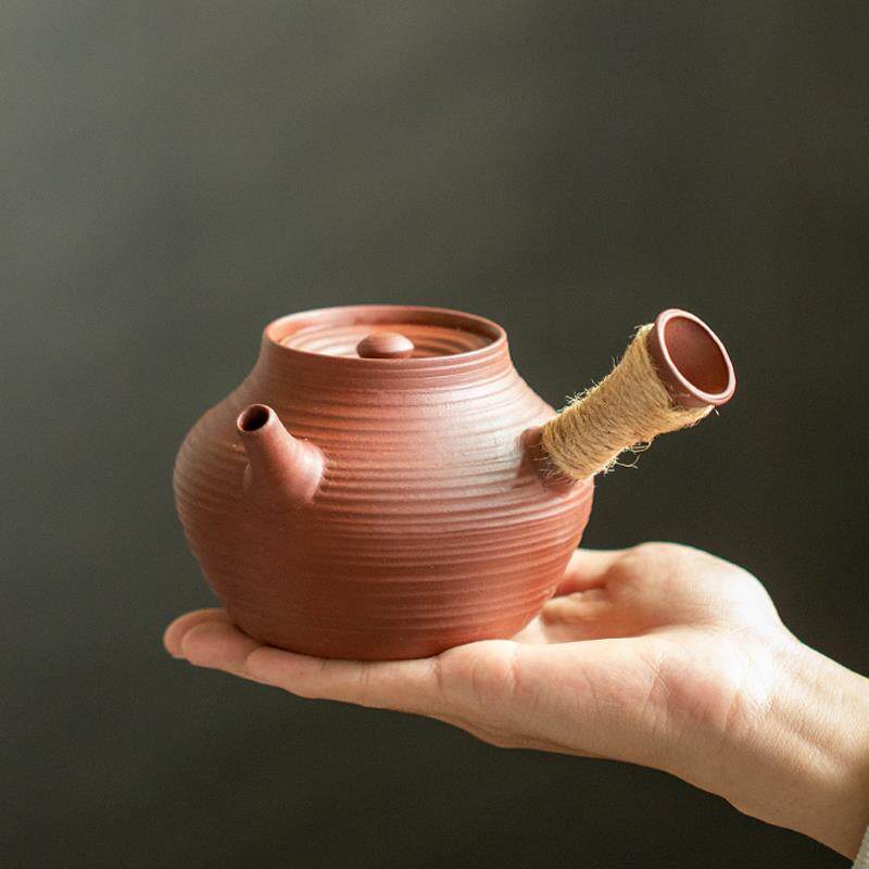 红泥手工侧把陶壶砂铫壶炭炉酒精炉煮茶器电陶炉明火烧水煮茶单壶