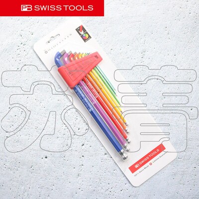 瑞士PB SWISS TOOLS彩色加长球头内六角扳手组套2212.LH-10 RB CN