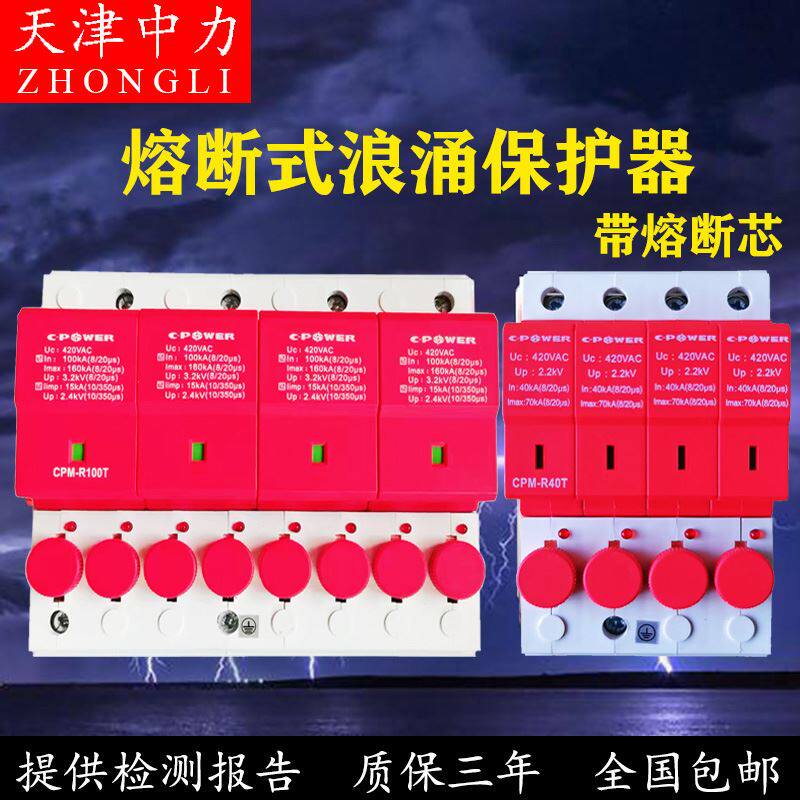 天津中力CPM-R100T一级浪涌保护器带熔断芯避雷器R40T R65T防雷器