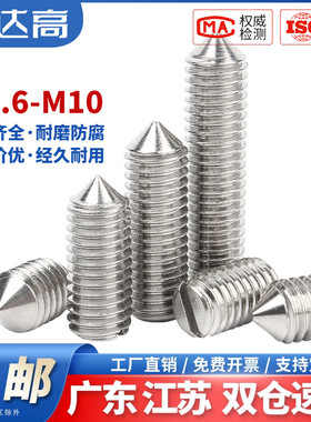 304不锈钢一字尖端紧定螺丝钉机米顶丝螺钉M1.6M2M3M4M5M6M8M10