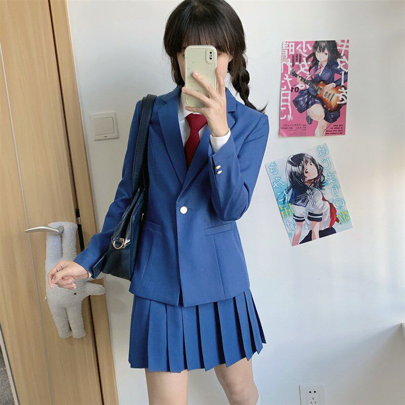 樱花家族花绀色收腰一粒扣西服 漫画感jk制服DK西裤学院套装男女