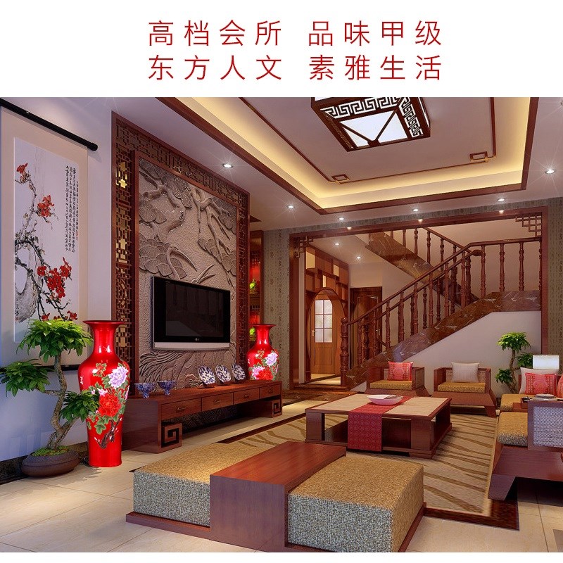 景德镇陶瓷落地大花瓶中国红水晶釉客厅酒店中式插花家居装饰摆件