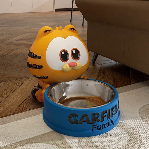不锈钢加菲猫周边猫碗狗碗通用猫食盆增高架不易打翻喝水大口径