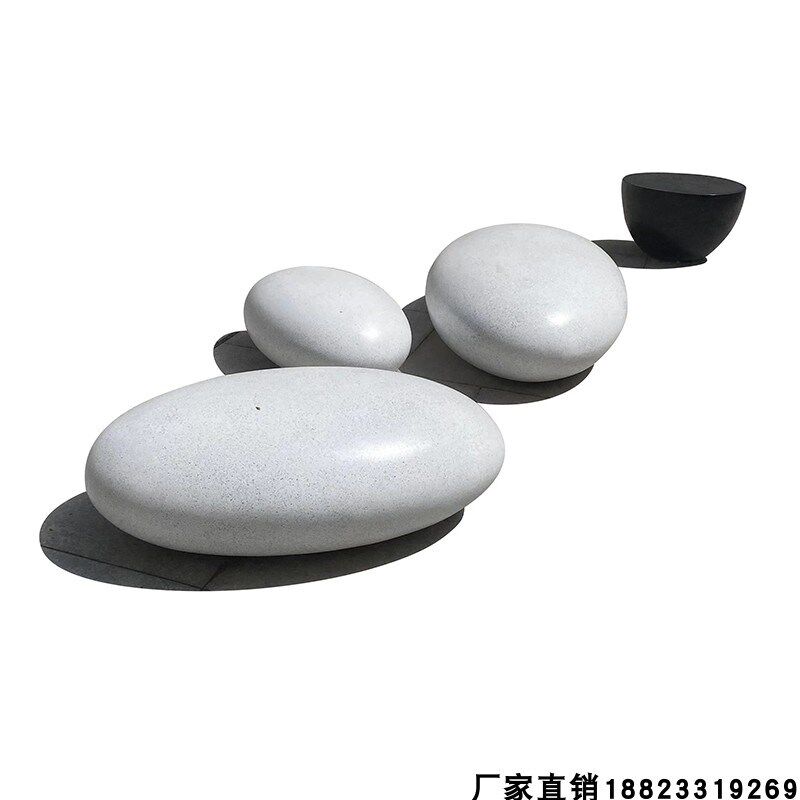 玻璃钢鹅卵石坐凳户外公园石头造型休闲座椅广场创意椭圆休息凳