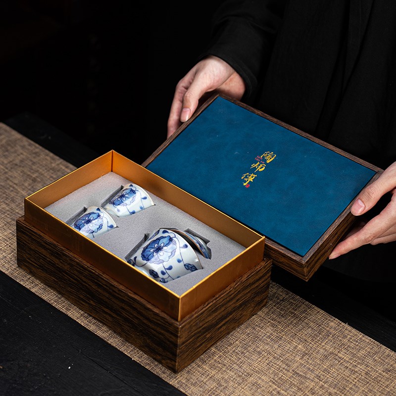 蕴华堂仿古永乐青花瓷盖碗茶杯陶瓷功夫茶具礼品小套装可定制logo