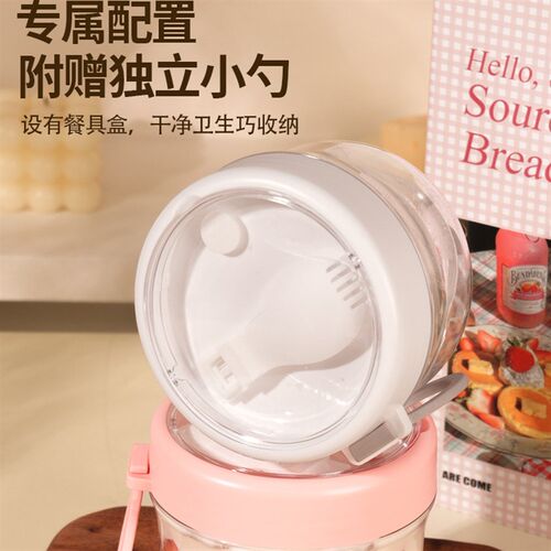 隔夜燕麦杯酸奶杯便携外带早餐杯密封带盖勺奶油风奶昔杯豆浆杯子