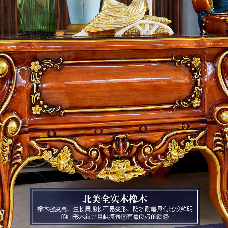 大理石角几 沙发边几小户型转角茶几 带抽屉原木质感边桌 欧式橡