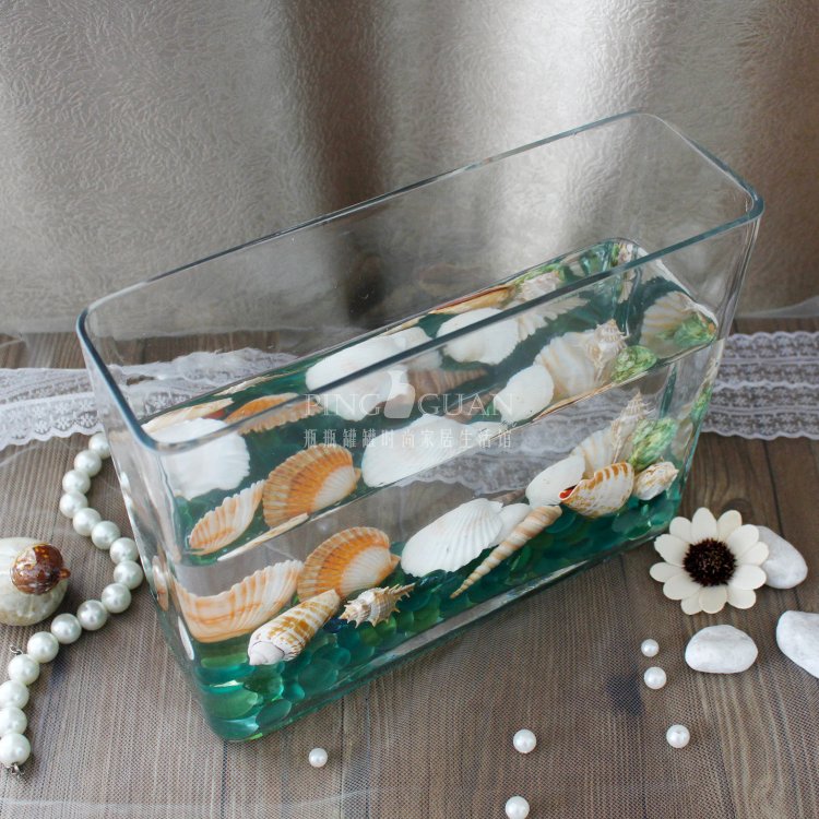 加厚透明玻璃长方形一体小型鱼缸水族箱桌面创意水培植物容器虾缸