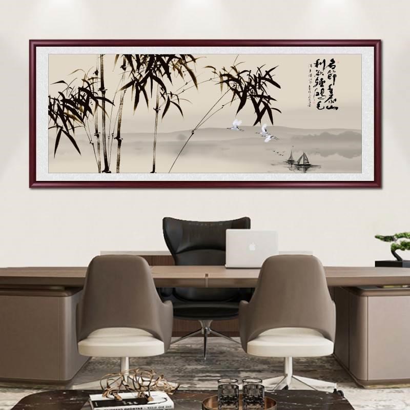 竹报平安国画山水画客厅挂画新中式办公室装饰沙发背景墙壁画竹子