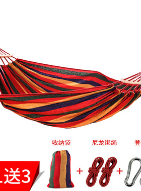 户外吊床单双人休闲帆布吊床野营木棍秋千Outdoor hammock