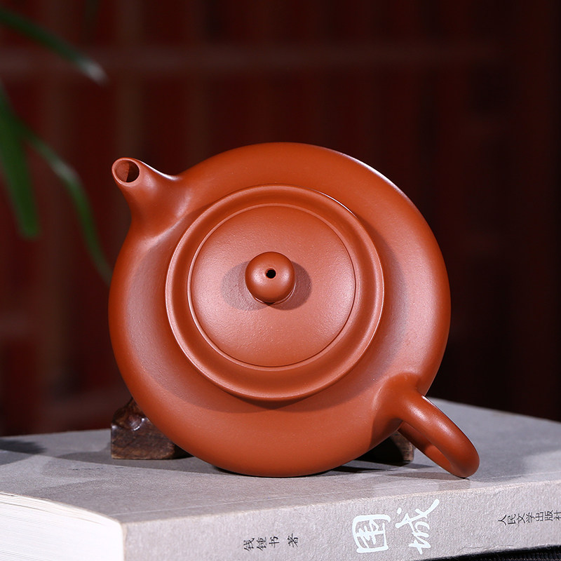 精品手工宜兴朱泥紫砂壶水扁壶140毫升 茶壶小容量